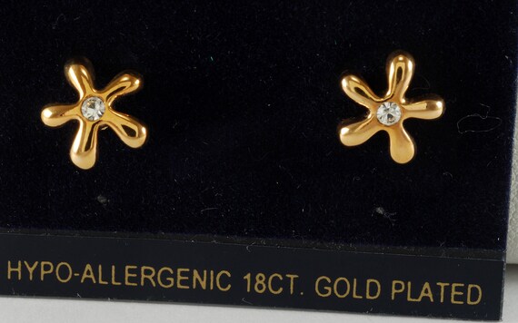 Vintage Earring Pair Cristalina Gold Tone Stud St… - image 4