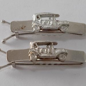 vintage Barrette Paire Silver Tone Métal Antique Voiture Design Petit Pince à Cheveux Accessoire