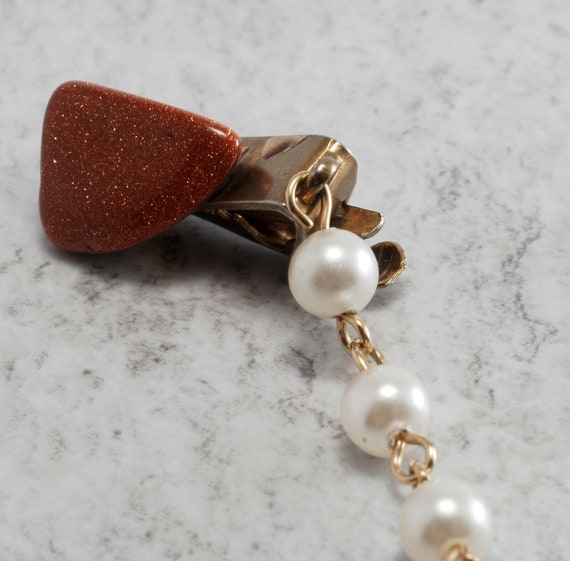Vintage Sweater Clip Guard Faux Pearl Tumbled Gol… - image 3