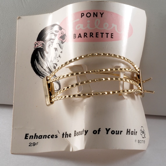 Vintage Pony Tail Hair Barrette Gold Tone Metal P… - image 1