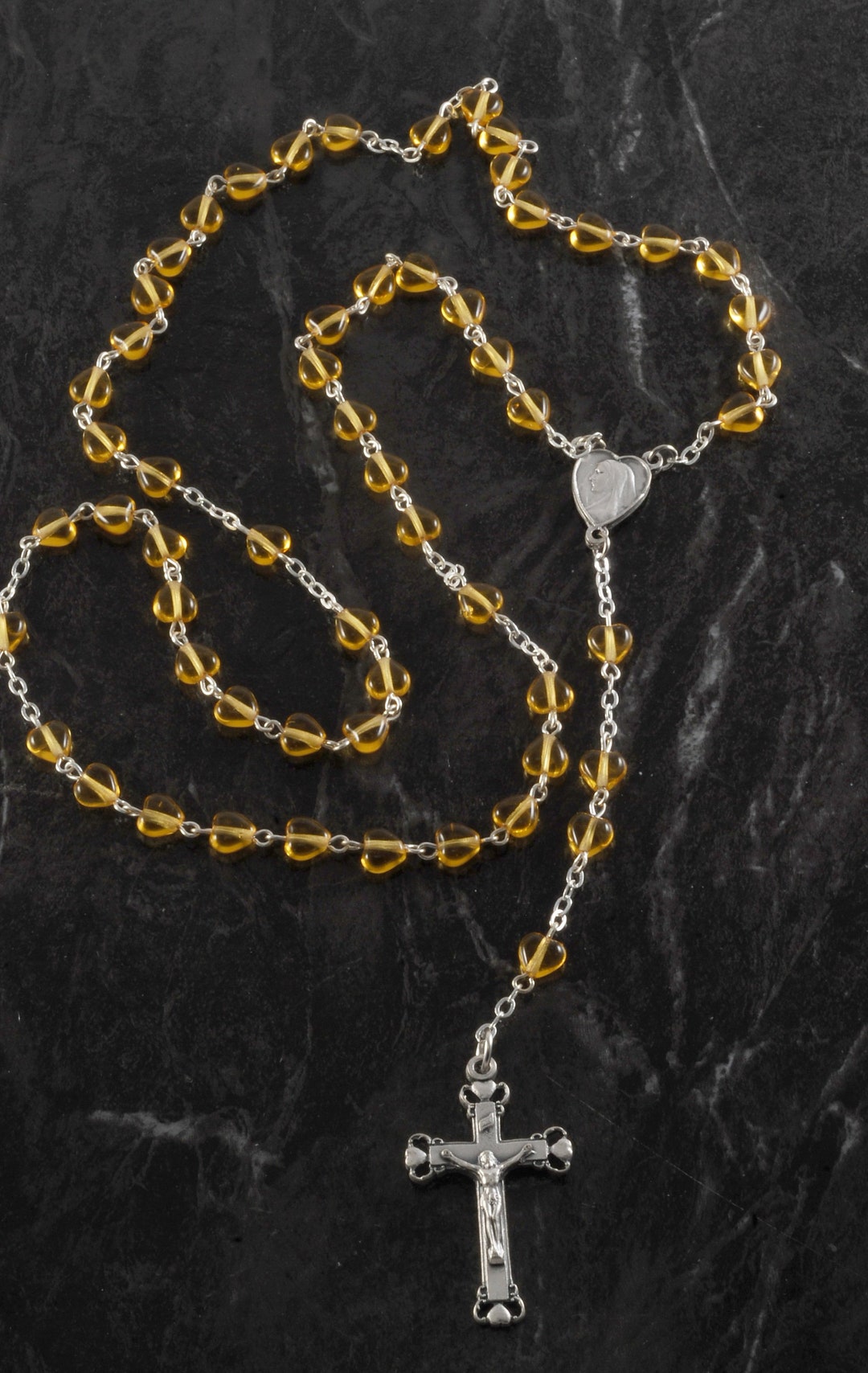 Vintage Rosary Bead Cross Necklace Signed Chapel Italy Religious Silver