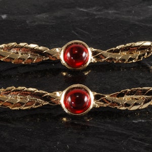 Vintage Hair Pins Bobby Pins Gold Plated Metal Red Glass Pair Accessory