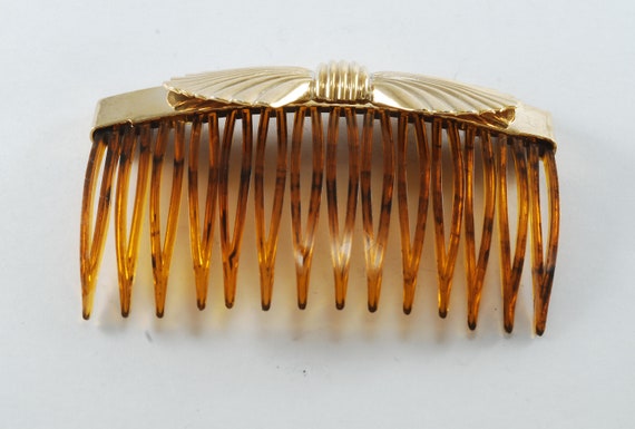 Vintage Hair COmb Metal Topper Gold Tone Bow Brow… - image 3