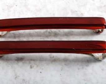 Vintage Hair Barrette Lot of 2 Red Plastic Silver Metal Hair CLip Accessory 2&quot;