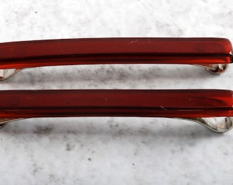 Vintage Hair Barrette Lot of 2 Red Plastic Silver Metal Hair CLip Accessory 2"