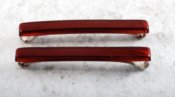 ヴィンテージ ヘアバレッタ 2個セット レッド プラスチック シルバー