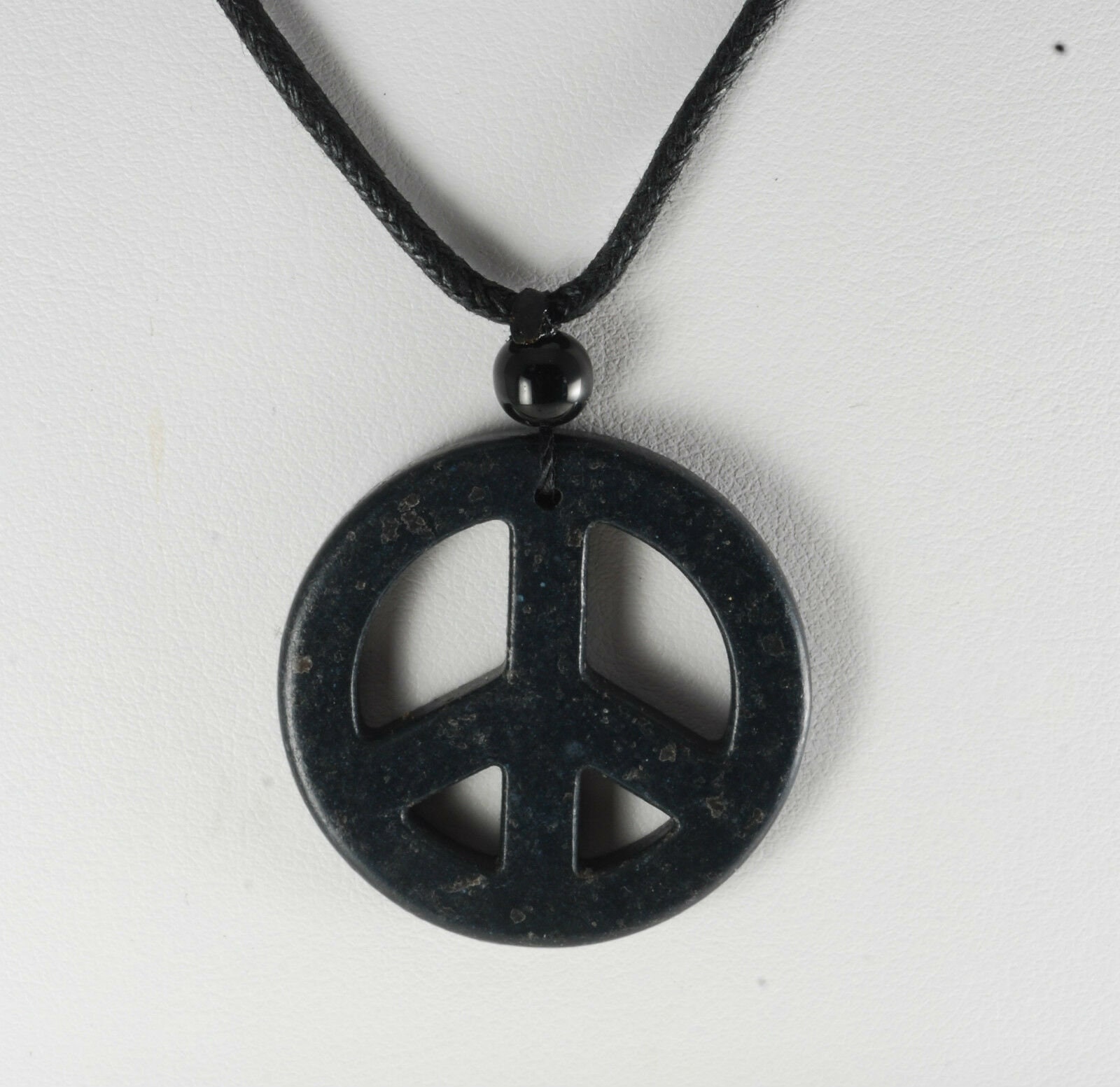 FN-5473Adjustable Black String Necklace w/Peace Sign Resin Pendant Design