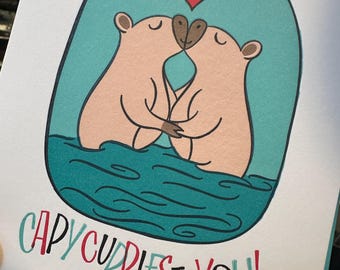 Capybara, Greeting Card, Capybara Cuddles to You, Love Card, Heart