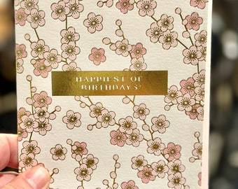 Cherry Blossom - Happy Birthday (letterpress and gold foil)