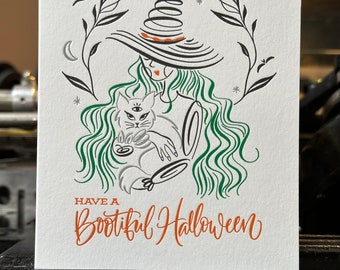 Have a Bootiful Halloween, Greeting Card, Happy Halloween Card, Halloween Card, Witch Card, Cat Card