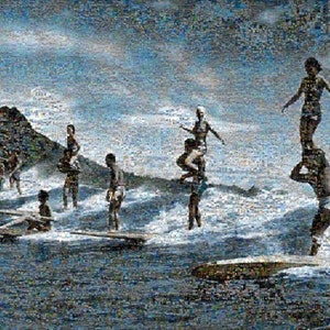 surf decor hawaiian decor hawaiian art surf board surf art Party Wave Mosaic HUGE Collage Art of Surfing-Hawaii By Michael Verlangieri image 2