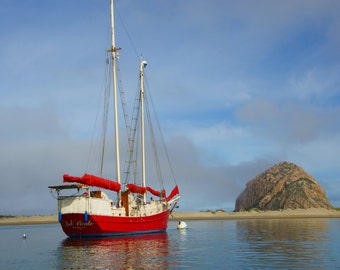 Red Sailing Boat Morro Bay nautical decor Photograph By Michael Verlangieri