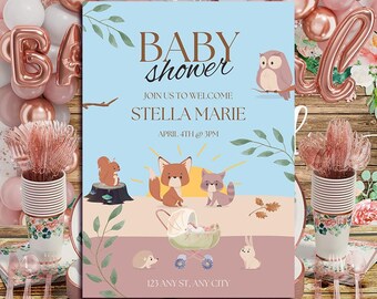 Editable Woodland Baby Shower Invitation, Animal Theme (Digital Download)