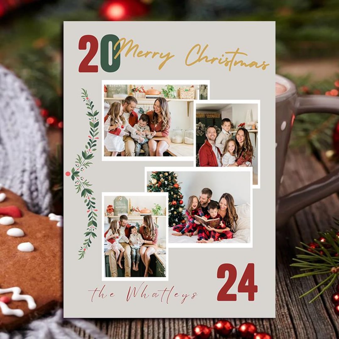 Editable Christmas Card Template, Modern Christmas Family Photo Collage ...