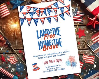 Editable 4th of July Invitation, Patriotic Party Invite, Independence Day BBQ Invitation, Red White and Blue Party, Digital July 4th Invite