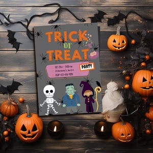 Editable Kids Trick or Treat Invitation, Halloween Party (Digital File)