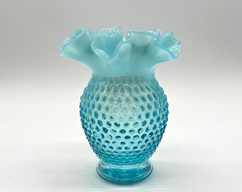 Vintage 1940s Fenton Blue Opalescent Hobnail  6 in Vase- Pre-logo