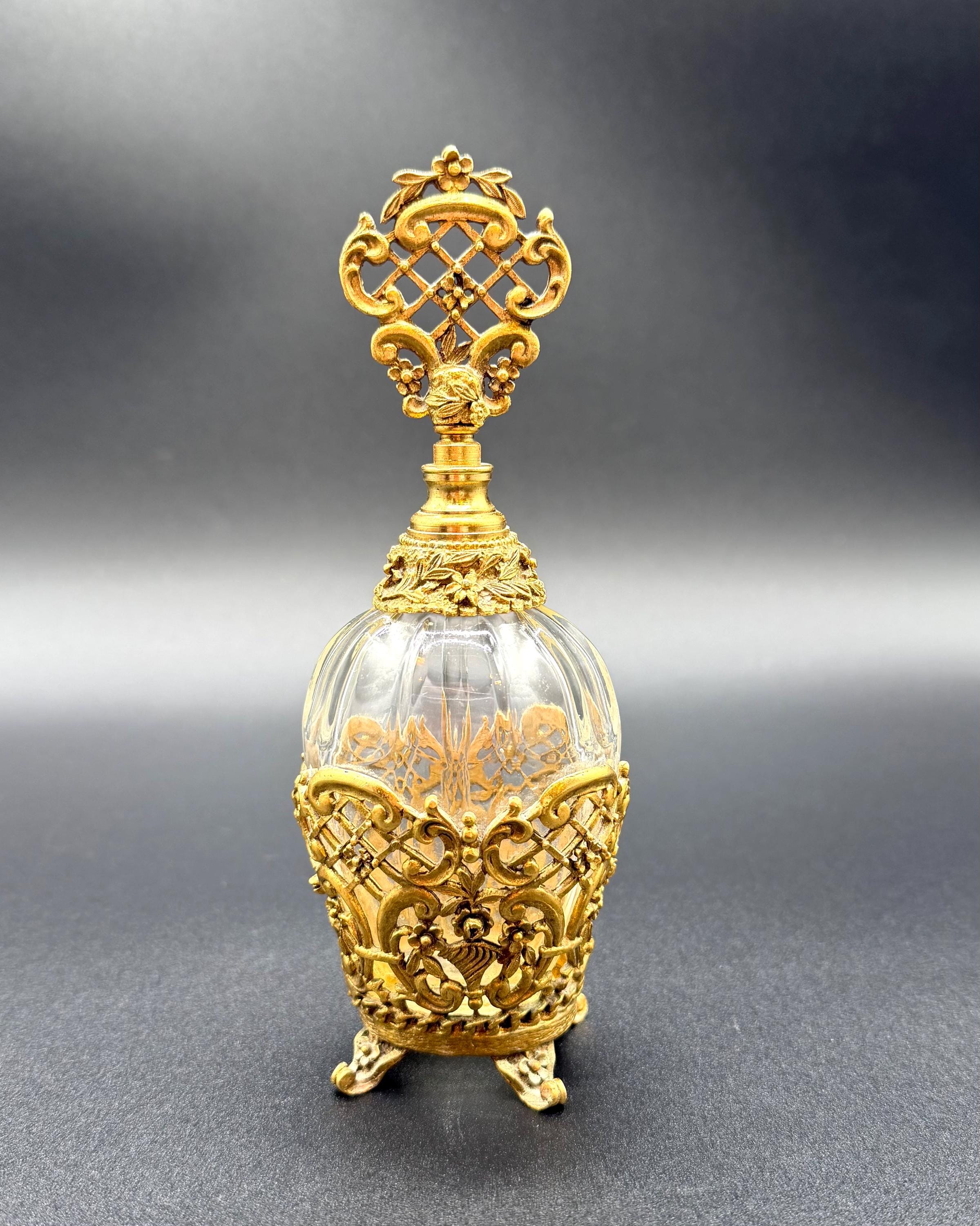 Vintage Tall 24 KT Gold Plated Ormolu Glass Perfume Bottle MUSI - Etsy