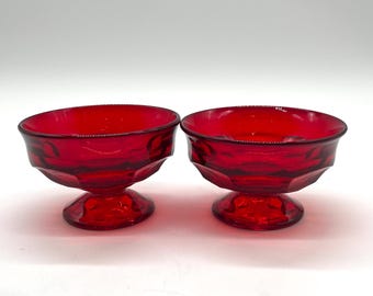 Viking Glass Ruby Red Georgian Low Footed Sherbets Dessert Cups no 6913 1964 Pair