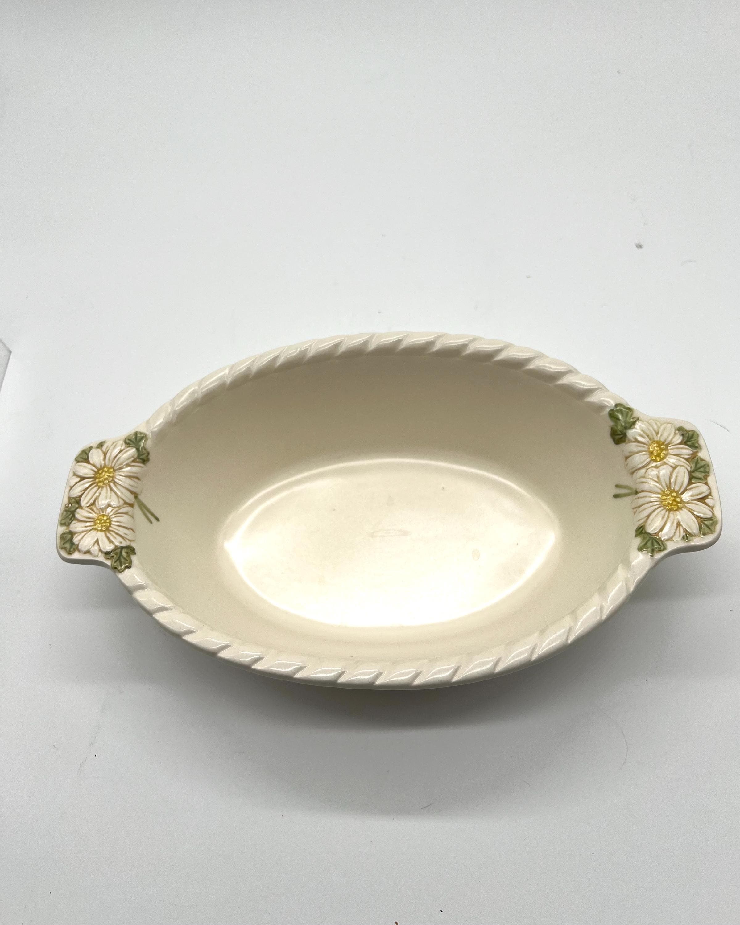 Metlox Poppytrail Sculptured Daisy Oval Casserole Dish Basketweave