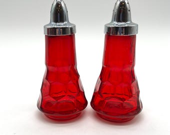 Viking Glass Ruby Red Georgian Shakers 1964 Pair