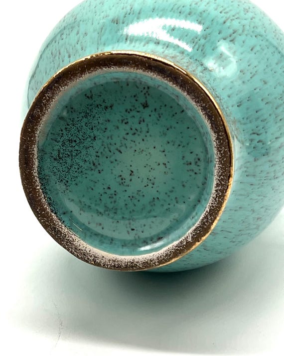 ヴィンテージのターコイズ斑点陶器製水差し：金の縁取り、1950年代