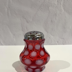 Fenton for LG Wright Cranberry Opalescent Dot Coin Dot Muffineer Sugar Shaker 1980s