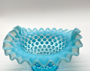 Fenton Blue Opalescent Hobnail Bowl 1940s