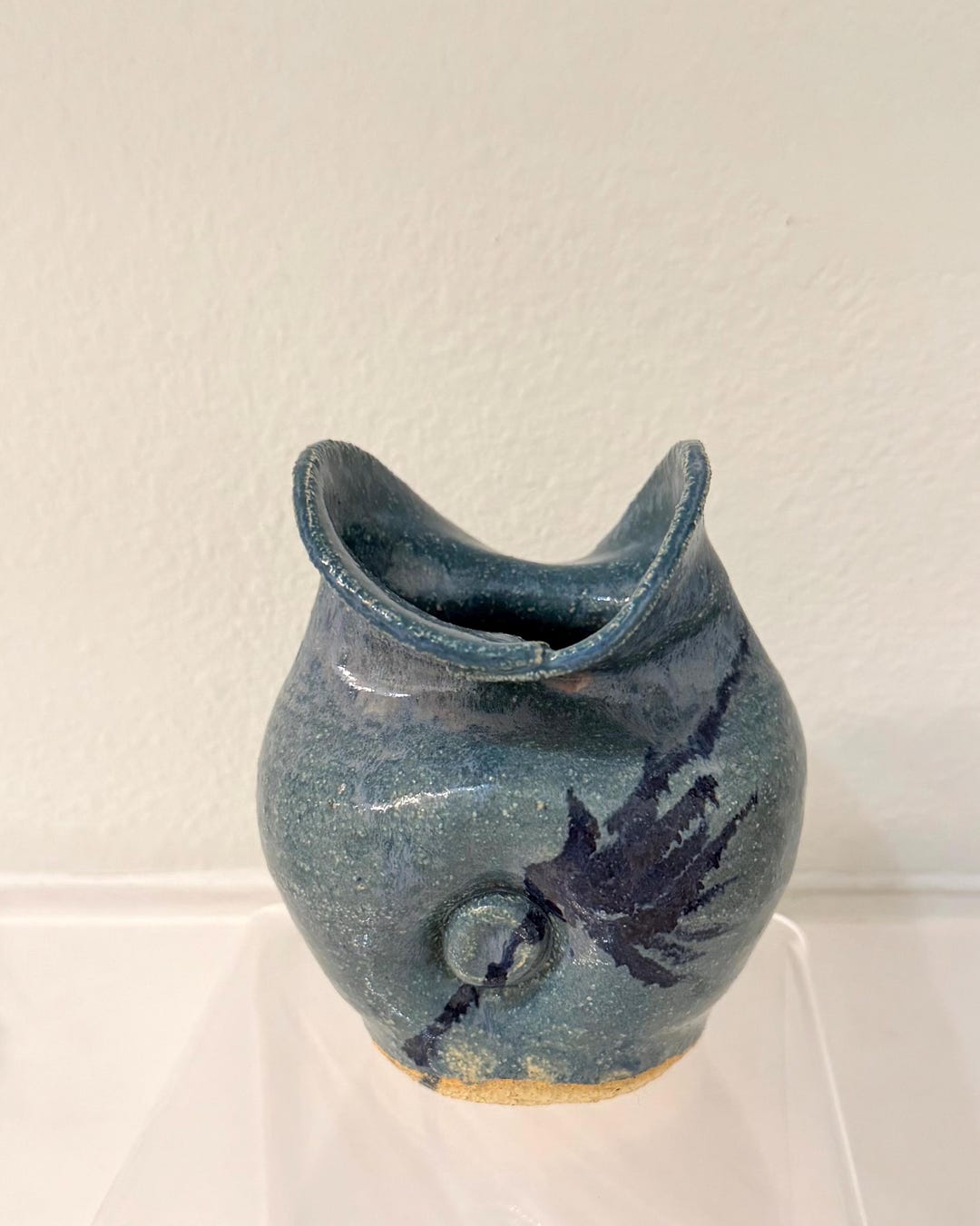 Vintage Small Light Blue Dark Blue Pinch Studio Pottery Vase Cut Folded ...