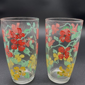 Vintage Retro Paar Hazel Atlas Pink Gelb Dogwood Becher