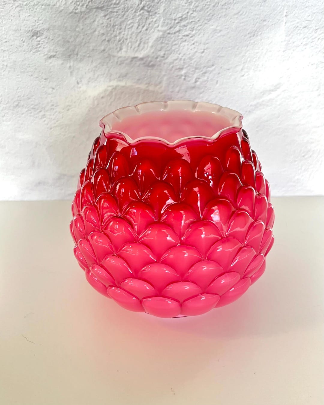 HTF Fenton Art Glass Wild Rose Overlay 6 in Vase 1961 - Etsy