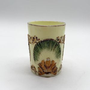 Antique Victorian National Glass Co Custard Uranium Shells and Scroll Tumbler
