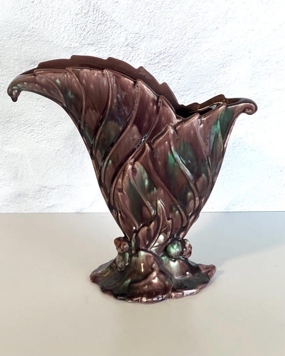 Royal Hickman Royal Haeger Double Leaf R 301 Green Briar Glaze