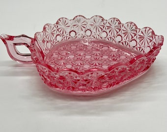 Vintage LG Wright Smith Pink Daisy and Button handled dish or nappy.