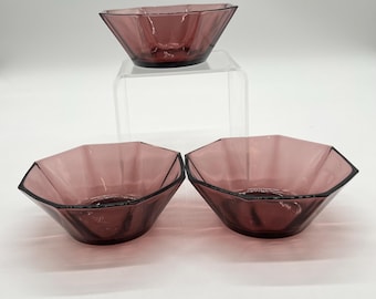 Hazel Atlas Moroccan Amethyst Octagonal Fruit Dessert Bowls  1940 Set of 3