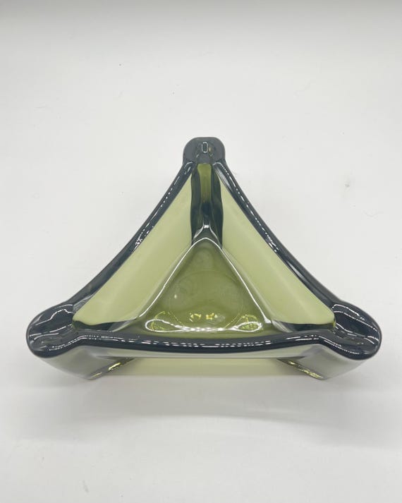 Vintage Viking Glass Large Ashtray: Charcoal Triangle, 1960s Decor