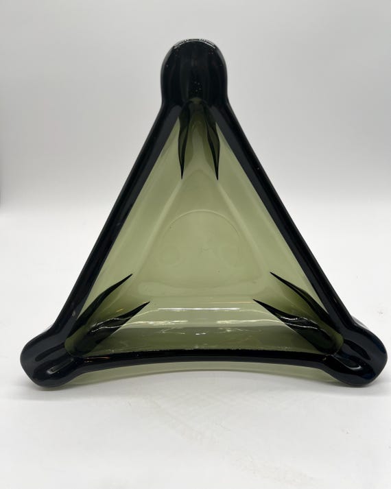Vintage Viking Glass Large Ashtray: Charcoal Triangle, 1960s Decor