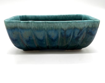 Vintage Brush Pottery Blue Green Drip Glaze Oblong Planter F 42