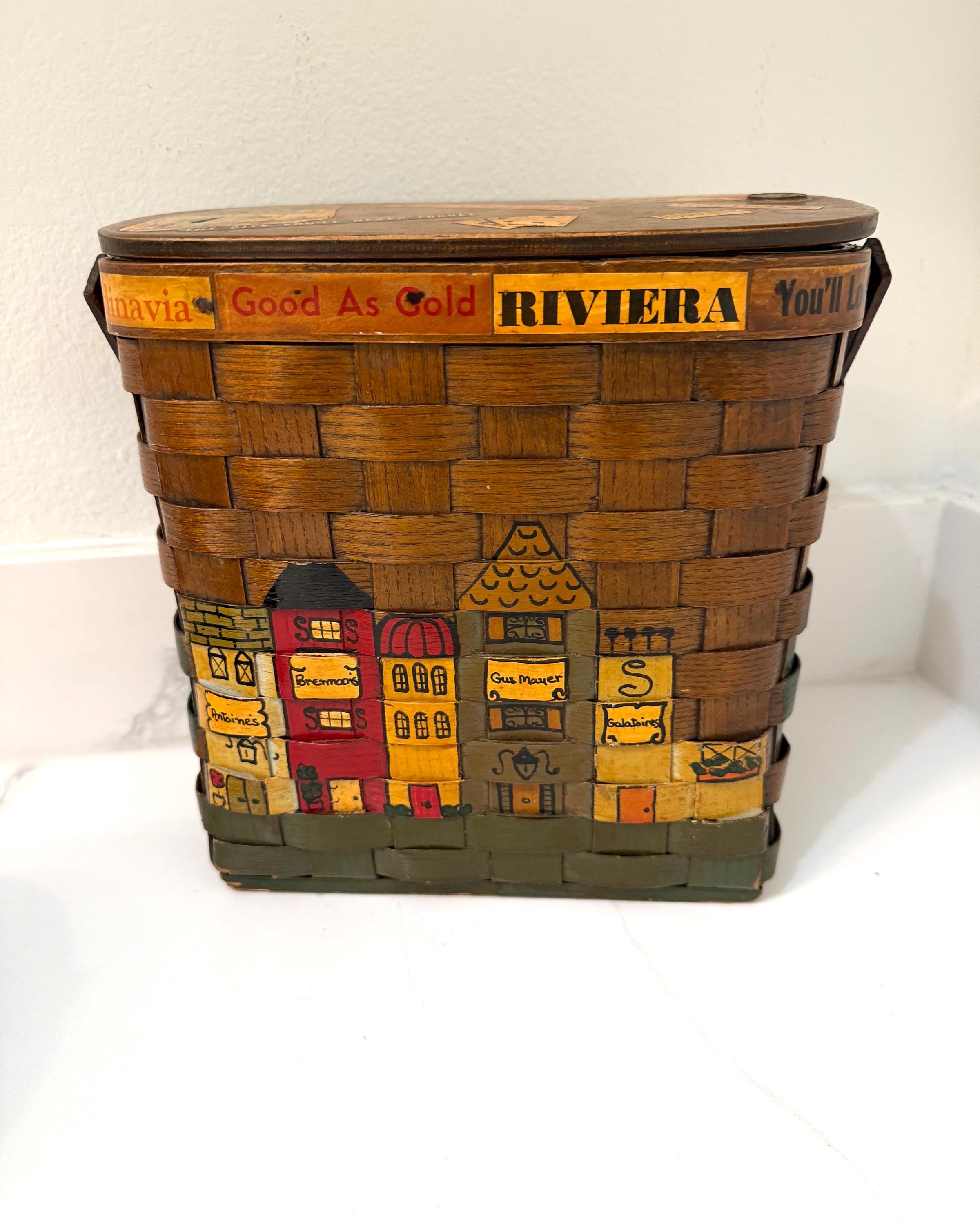Vintage Large Caro Nan Hand-painted Basket Purse New Orleans Theme