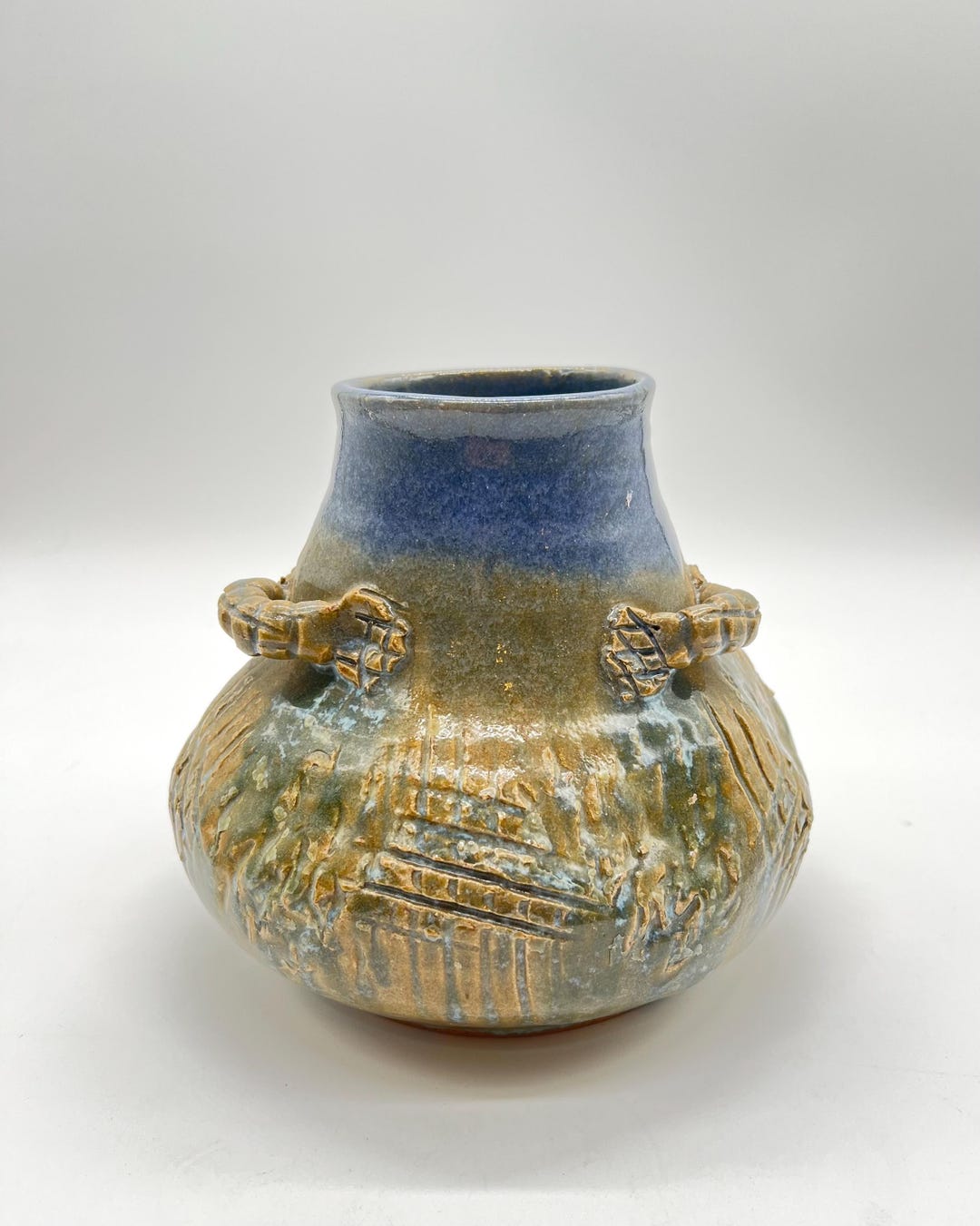 Three Handled Pot Large 3 Handled Stoneware Pot Vase Possibly Carol Mcfarlan Pond Farm CA ...