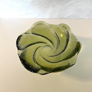 Fenton Art Glass Green Swirl 8 inch Bowl Ashtray 1970s