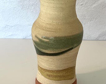 Vintage Madocrusa Studio Pottery Green Brown Swirl Vase Dominican Republic Stamped