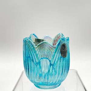 Fenton Blue Topaz Karneval Glas Lotus Votiv Kerzenhalter - New Old Stock