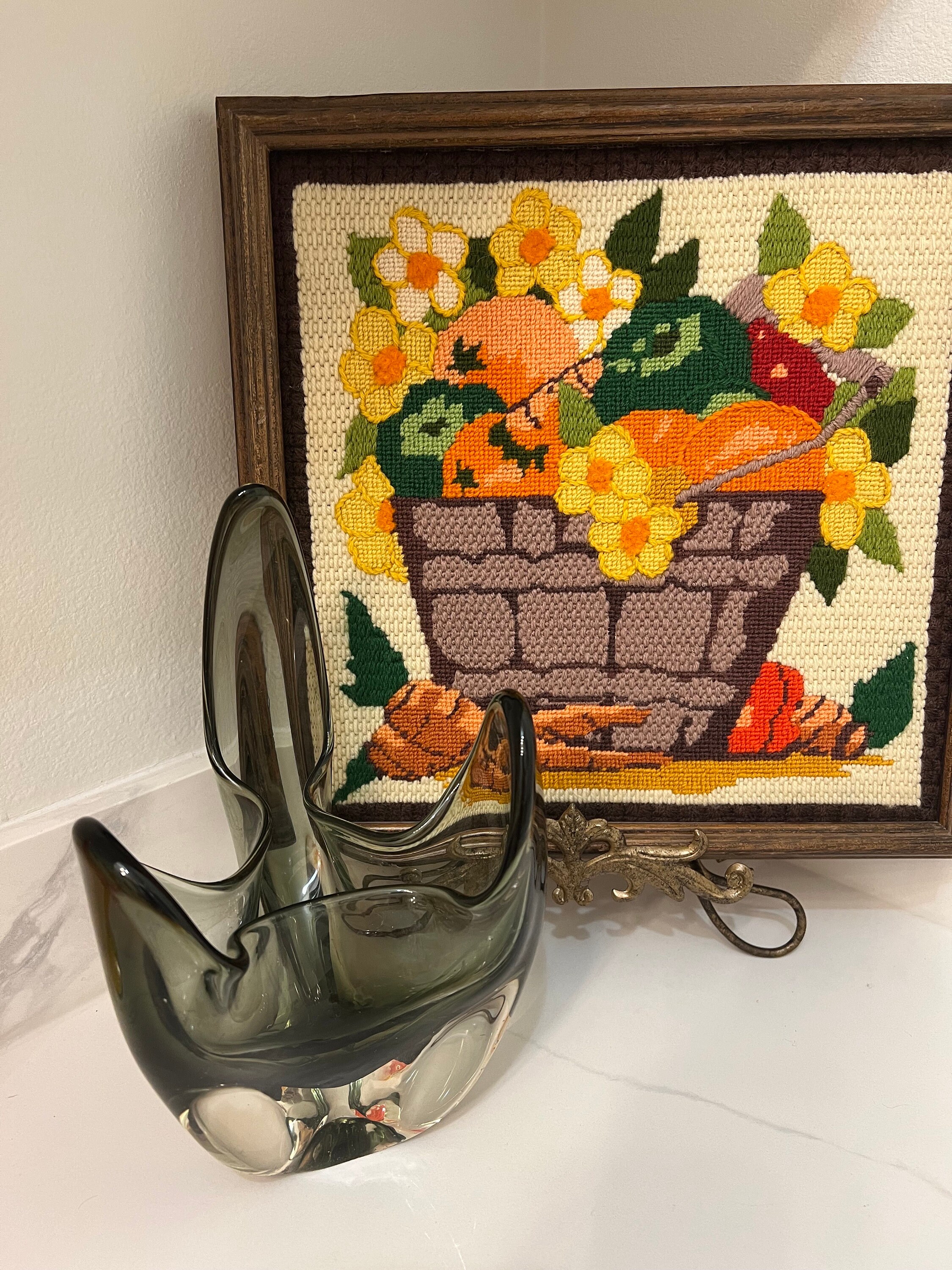 Fabulous Vintage  Japanese Iwatsu Glass Company Smoke Gray Vase  Hineri Line 1970s