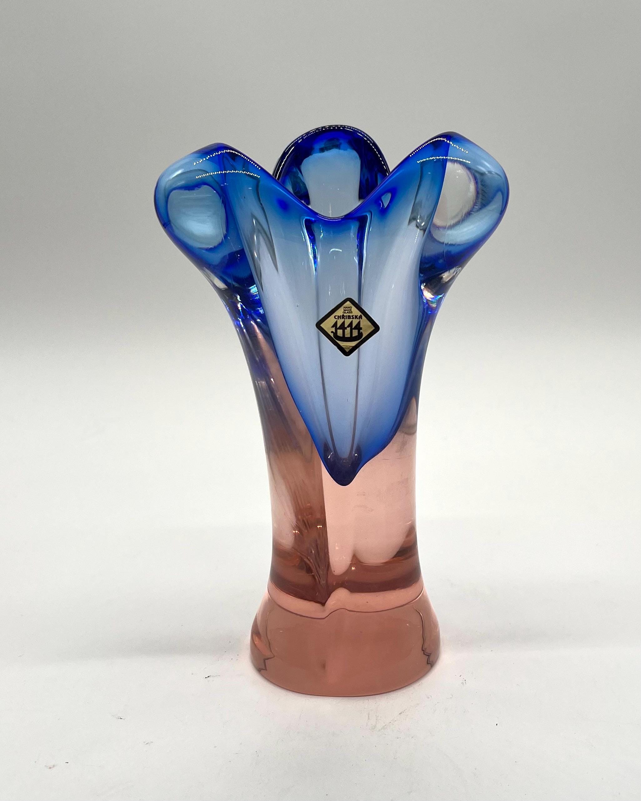 Blue Pink Czech Glass Vase Josef Hospodka Chribska Label 1960s - Etsy