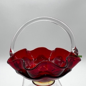 Viking Glass Epic Ruby with crystal Handle Basket no 6711 made 1968-70