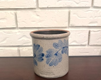 Vintage zoutglazuur kruik gebruiksvoorwerp houder blauw blad ontwerp landelijke boerderij decor