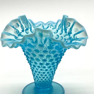 Fenton Blue Opalescent Hobnail Vase