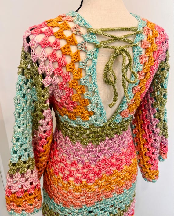 rainbow crochet mini dress Boho | Handmade Rainbow, Emerald and Pink Cover-Up color:lilac Color: Camel Private Golf Club Dress Stitches crochet Step into a technicolour