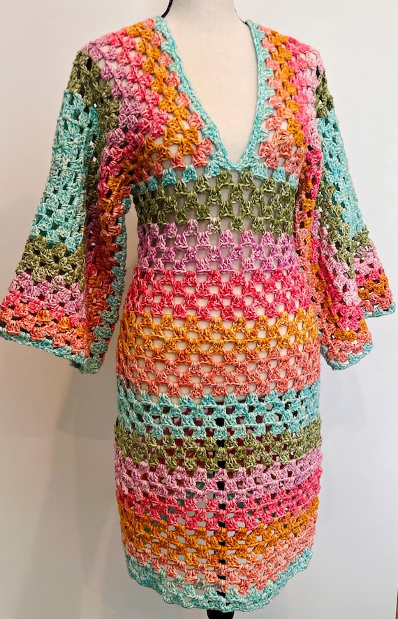 rainbow crochet mini dress Saylor Siera Rainbow Crochet Mini Dress